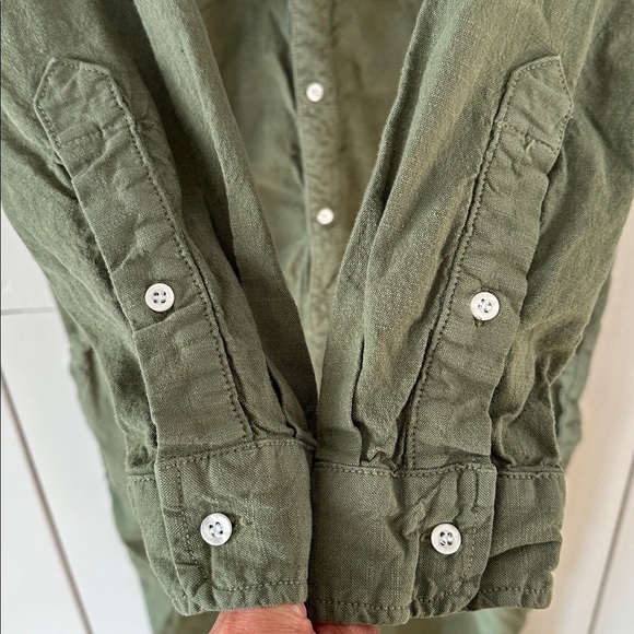 Frank & Eileen Northern Ireland Long Sleeve Jumpsuit Sz L Army Green Linen - Picture 6 of 9